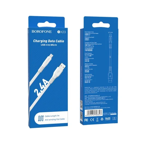 USB Micro USB - Borofone BX23 Wide Power Kábel - 2,4A 1m fehér - 5