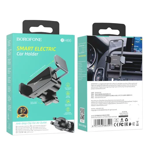 Borofone BH66 Smart Szellőzőre Szerelhető Elektromosan Nyitható Autós Tartó fekete - 9