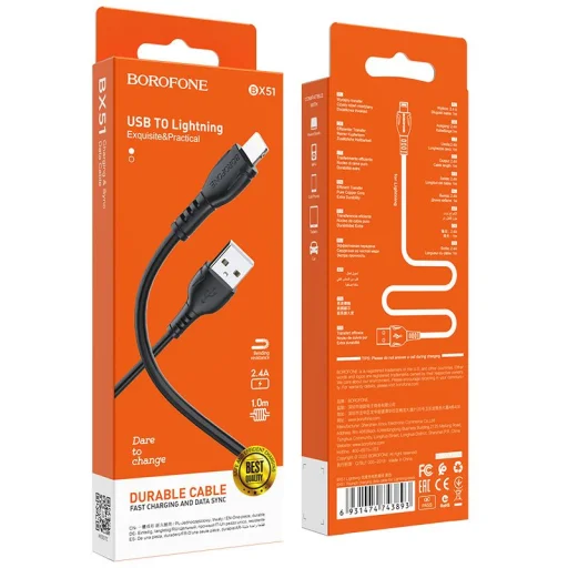 USB A - Lightning Kábel Borofone BX51 Triumph 2,4A 1m fEKETE - 4