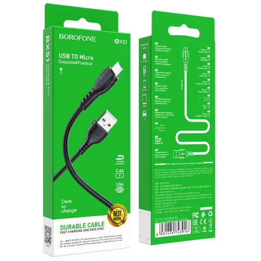 USB - Micro USB Kábel Borofone BX51 Triumph 2,4A 1m fekete - 5