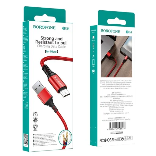 USB - Micro USB Kábel Borofone BX54 Ultra Bright 2,4A 1m piros - 5