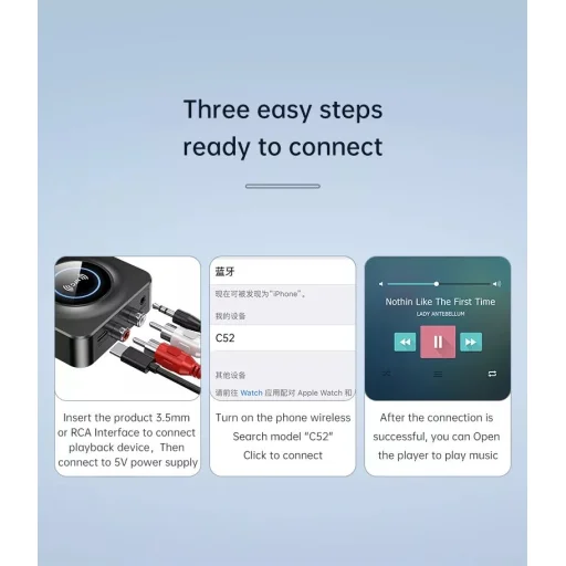 HIGI 3.5mm AUX 3.5mm RCA vezeték nélküli NFC adapter Bluetooth 5.1 audio vevő (C52) - 7