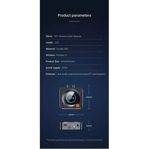 HIGI 3.5mm AUX 3.5mm RCA vezeték nélküli NFC adapter Bluetooth 5.1 audio vevő (C52) - 8