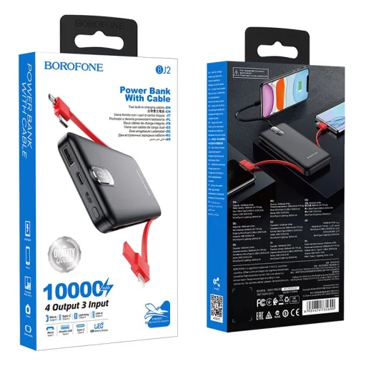 BOROFONE POWER BANK 10000MAH BJ2 BUENA - 1XUSB - Type-C, Micro USB és Lightning kábelekkel fekete - 5