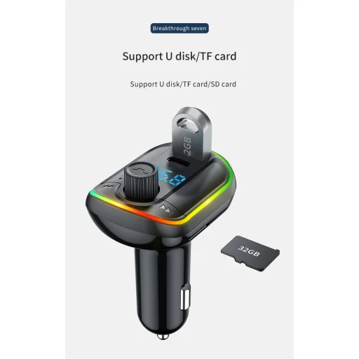 HG szivargyújtós autós töltő 1x USB QC3.0, 1x USB Type-C PD18W FM Transmitter RGB LED világítással - 6
