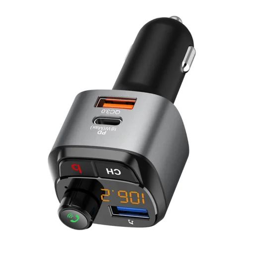Bluetooth FM Transmitter, szivargyújtós autós töltő 1x USB, 1x USB QC3.0, 1x USB Type-C PD18W (C68) - 5