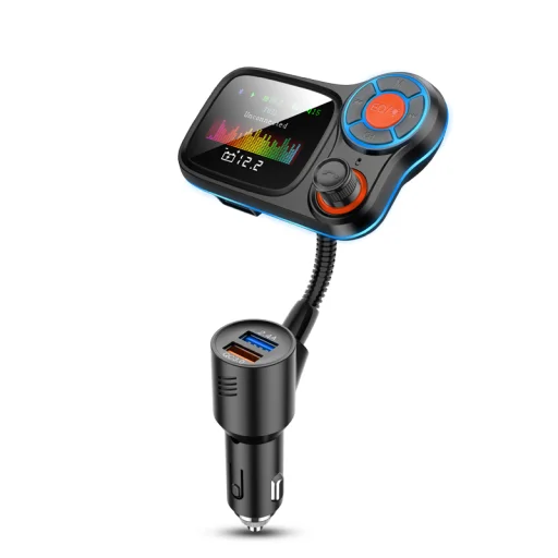 Bluetooth FM Transmitter, szivargyújtós autós töltő 1x USB, 1x USB QC3.0 színes kijelzővel, hangulatvilágítással (T831) - 1