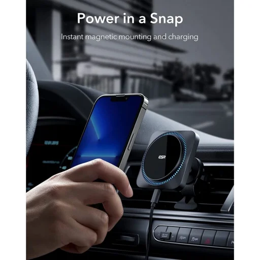 ESR HaloLock Cryoboost Magsafe mágneses autós telefontartó szellőzőrácsra Frosted Onyx - 9