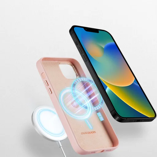 iPhone 14 Dux Ducis Grit bőr tok (MagSafe kompatibilis) rózsaszín - 5