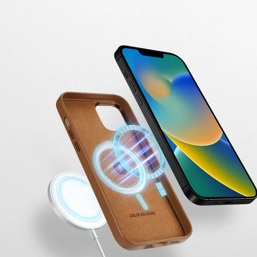 iPhone 14 Plus Dux Ducis Grit bőr tok (MagSafe kompatibilis) barna - 8