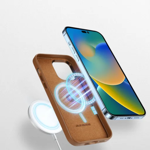 iPhone 14 Pro Dux Ducis Grit bőr tok (MagSafe kompatibilis) barna - 6