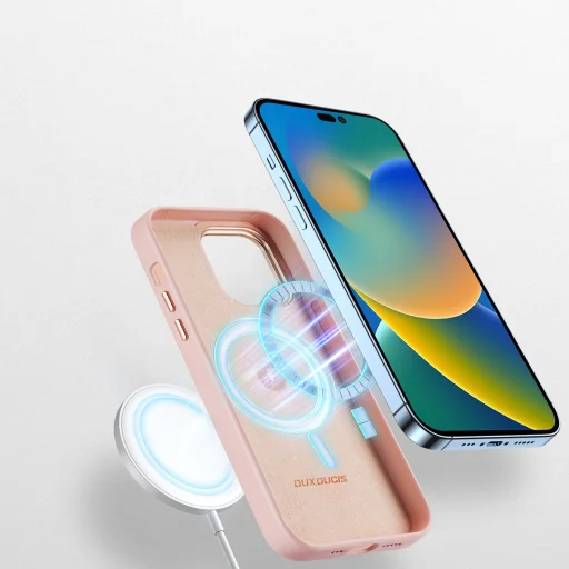 iPhone 14 Pro Dux Ducis Grit bőr tok (MagSafe kompatibilis) rózsaszín - 4