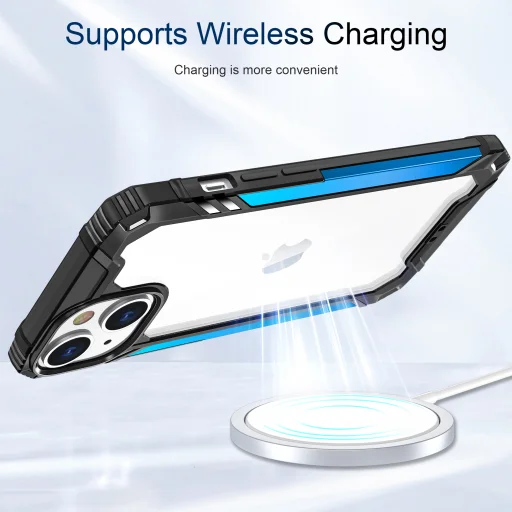 iPhone 7/8/SE 2020/SE 2022 ütésálló TPU+alumínium tok fekete-kék kerettel Alphajack - 7