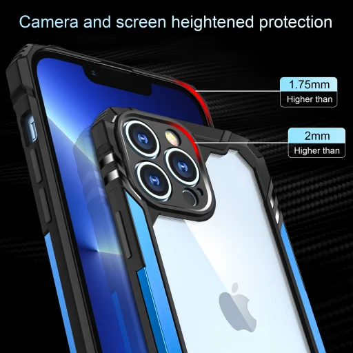 iPhone 12 Pro ütésálló TPU+alumínium tok fekete-kék kerettel Alphajack - 5