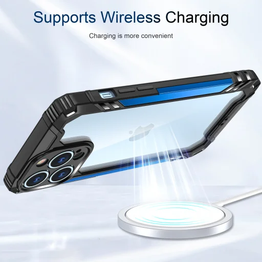 iPhone 12 Pro ütésálló TPU+alumínium tok fekete-kék kerettel Alphajack - 6