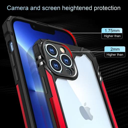 iPhone 12 Pro Max ütésálló TPU+alumínium tok fekete-piros kerettel Alphajack - 5