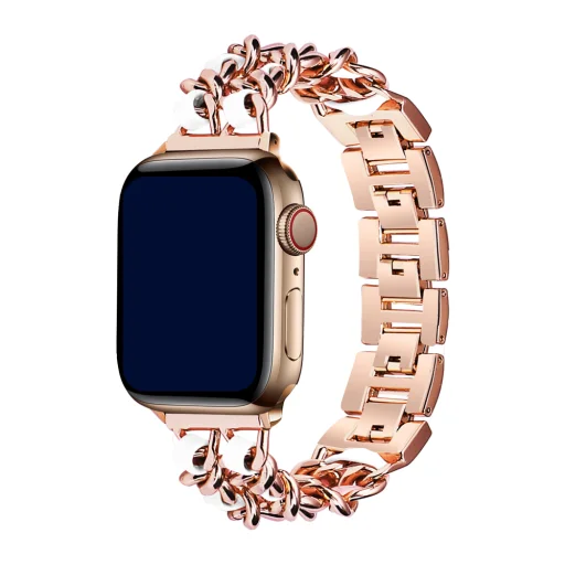 Apple Watch 4/5/6/7/8/SE (38/40/41mm) fém karkötő óraszíj rose-fehér színű - 1