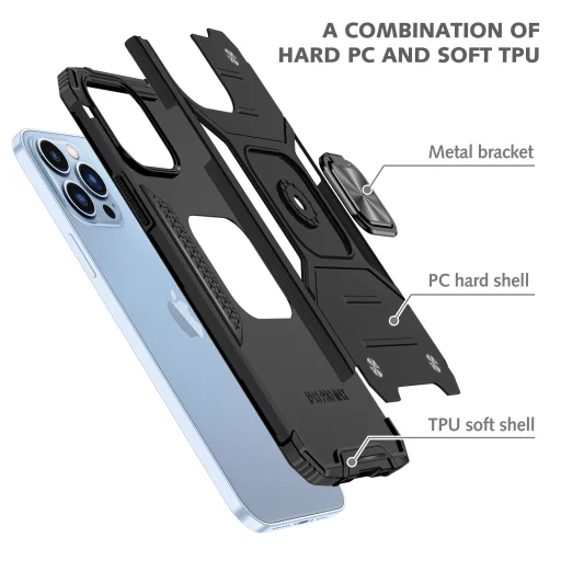 iPhone 14 Pro Ring Armor Case Kickstand tok kihajtható mágneses támasszal fekete Alphajack - 7