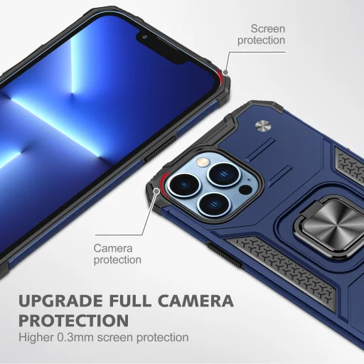 iPhone 14 Pro Ring Armor Case Kickstand tok kihajtható mágneses támasszal kék Alphajack - 7