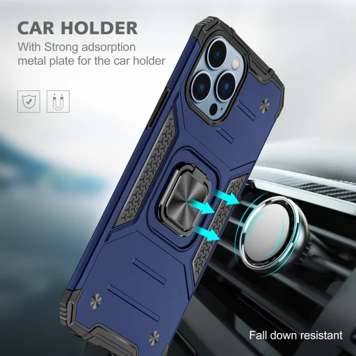 iPhone 14 Pro Ring Armor Case Kickstand tok kihajtható mágneses támasszal kék Alphajack - 4