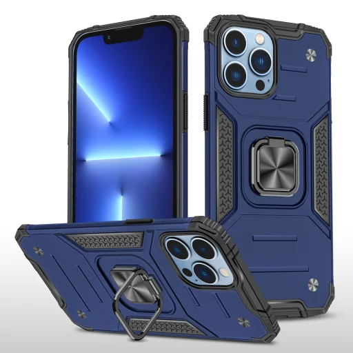iPhone 14 Pro Ring Armor Case Kickstand tok kihajtható mágneses támasszal kék Alphajack - 1