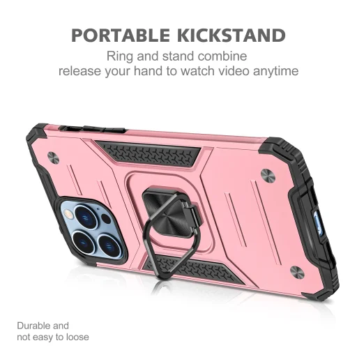 iPhone 14 Pro Max Ring Armor Case Kickstand tok kihajtható mágneses támasszal rose gold Alphajack - 7