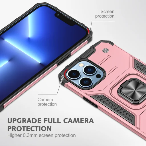 iPhone 14 Pro Max Ring Armor Case Kickstand tok kihajtható mágneses támasszal rose gold Alphajack - 3