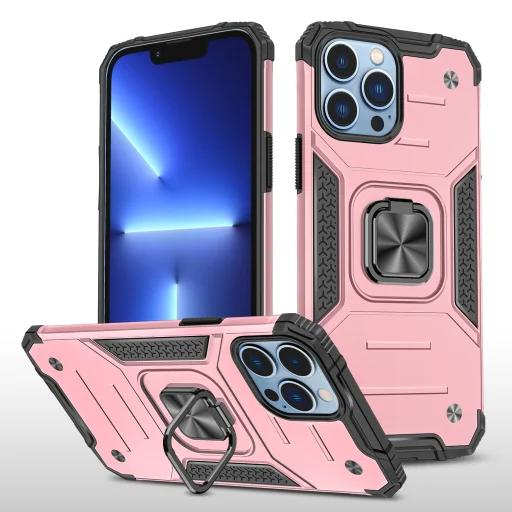 iPhone 14 Pro Max Ring Armor Case Kickstand tok kihajtható mágneses támasszal rose gold Alphajack - 1