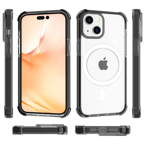 iPhone 14 Plus MagSafe kompatibilis átlátszó TPU tok fekete kerettel Alphajack - 3