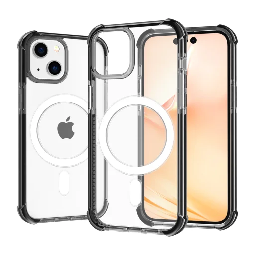iPhone 14 Plus MagSafe kompatibilis átlátszó TPU tok fekete kerettel Alphajack - 1
