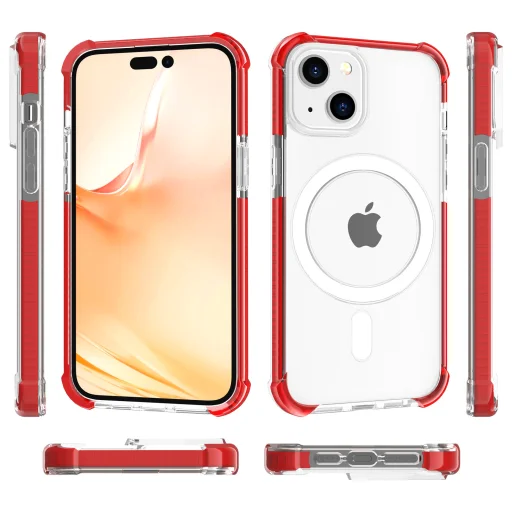 iPhone 14 MagSafe kompatibilis átlátszó TPU tok piros kerettel Alphajack - 3