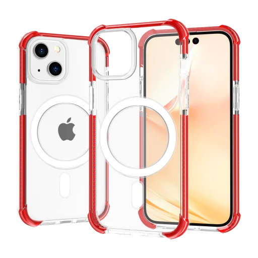 iPhone 14 MagSafe kompatibilis átlátszó TPU tok piros kerettel Alphajack - 1