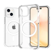 iPhone 14 Plus MagSafe kompatibilis átlátszó TPU tok fehér kerettel Alphajack