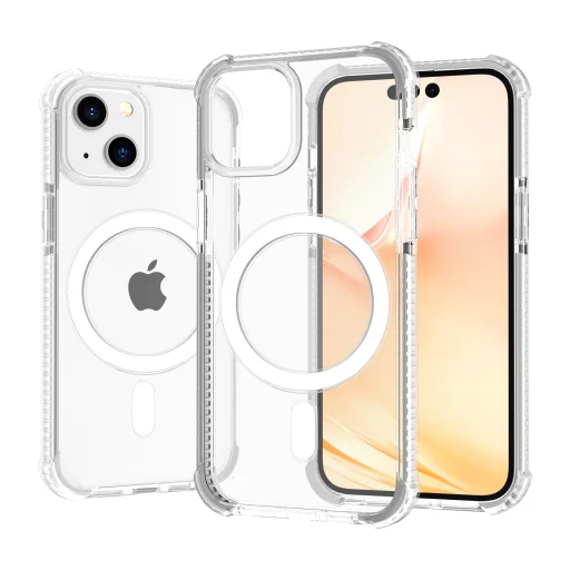 iPhone 14 Plus MagSafe kompatibilis átlátszó TPU tok fehér kerettel Alphajack - 1