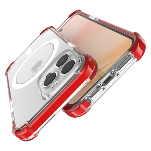 iPhone 14 Pro MagSafe kompatibilis átlátszó TPU tok piros kerettel Alphajack ütésálló - 3