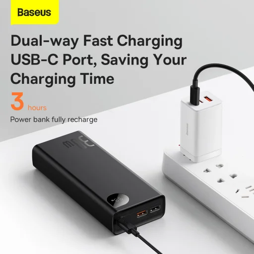  Baseus Power Bank 20000mAh Adaman Metal - 2xUSB + Type C - PD QC 3.0 30W with Type C to Type C cable (PPAD030001) fekete - 9