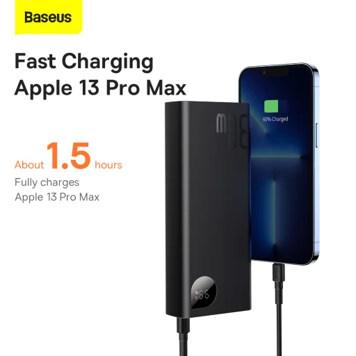  Baseus Power Bank 20000mAh Adaman Metal - 2xUSB + Type C - PD QC 3.0 30W with Type C to Type C cable (PPAD030001) fekete - 12