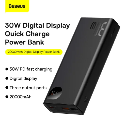  Baseus Power Bank 20000mAh Adaman Metal - 2xUSB + Type C - PD QC 3.0 30W with Type C to Type C cable (PPAD030001) fekete - 16