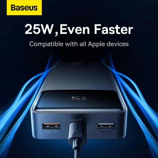  Baseus Power Bank 20000mAh Bipow - 2xUSB + Type C - PD 25W Type C to Type C (PPBD020301) fekete - 9
