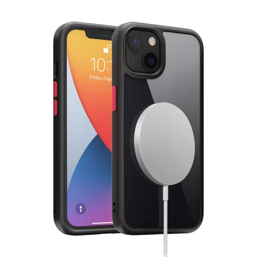 iPhone 14 Plus átlátszó TPU tok edzett üveg hátlappal, fekete kerettel Alphajack - 4