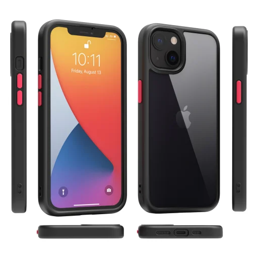 iPhone 14 Plus átlátszó TPU tok edzett üveg hátlappal, fekete kerettel Alphajack - 5