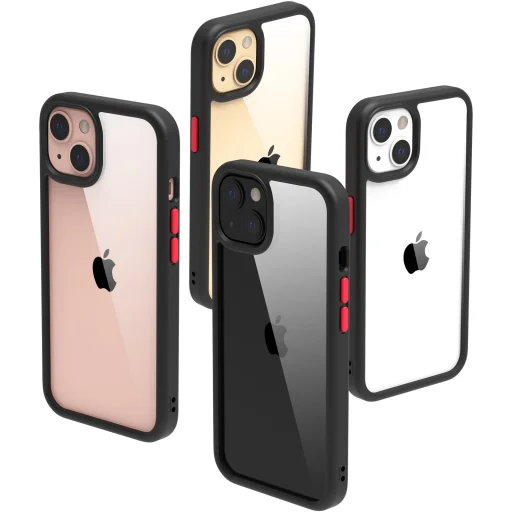 iPhone 14 Plus átlátszó TPU tok edzett üveg hátlappal, fekete kerettel Alphajack - 6