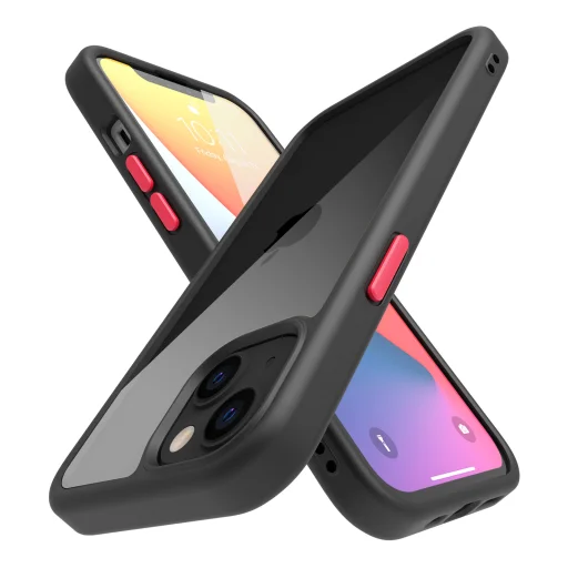 iPhone 14 Plus átlátszó TPU tok edzett üveg hátlappal, fekete kerettel Alphajack - 7