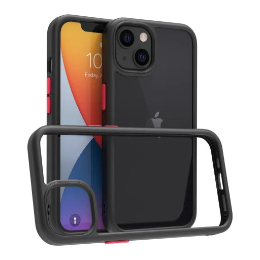 iPhone 14 Plus átlátszó TPU tok edzett üveg hátlappal, fekete kerettel Alphajack - 1