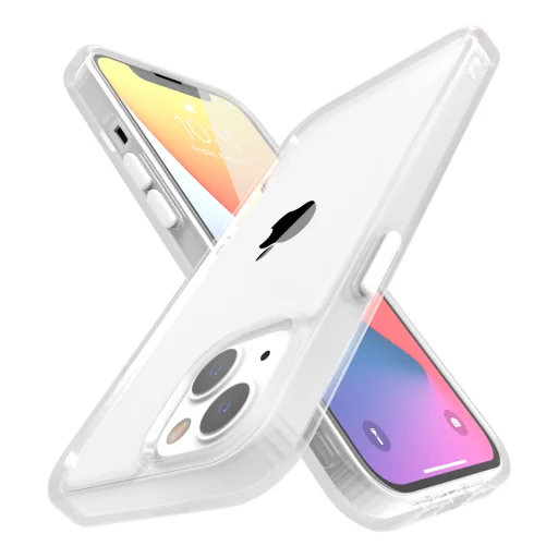 iPhone 14 átlátszó TPU tok edzett üveg hátlappal, fehér kerettel Alphajack - 7