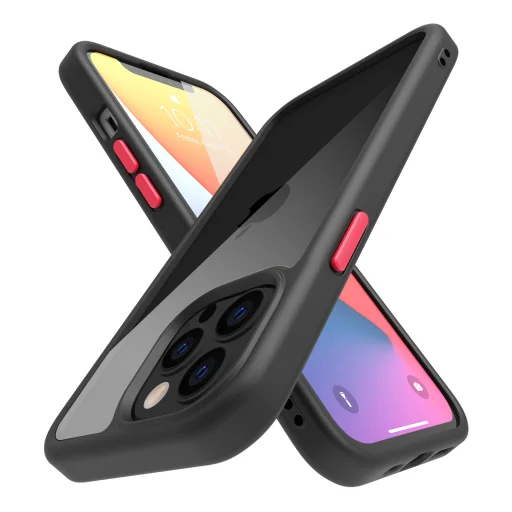 iPhone 14 Pro átlátszó TPU tok edzett üveg hátlappal, fekete kerettel Alphajack - 3