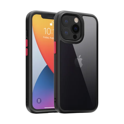 iPhone 14 Pro átlátszó TPU tok edzett üveg hátlappal, fekete kerettel Alphajack - 7