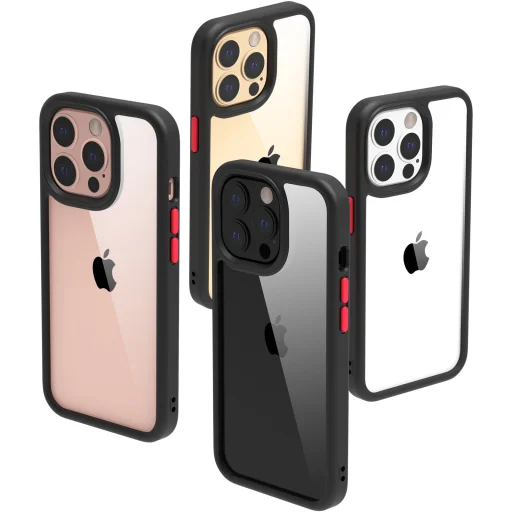 iPhone 14 Pro átlátszó TPU tok edzett üveg hátlappal, fekete kerettel Alphajack - 9