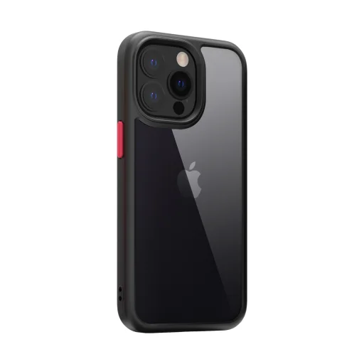 iPhone 14 Pro átlátszó TPU tok edzett üveg hátlappal, fekete kerettel Alphajack - 10