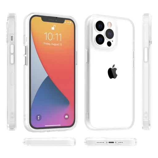 iPhone 14 Pro Max átlátszó TPU tok edzett üveg hátlappal, fehér kerettel Alphajack - 2